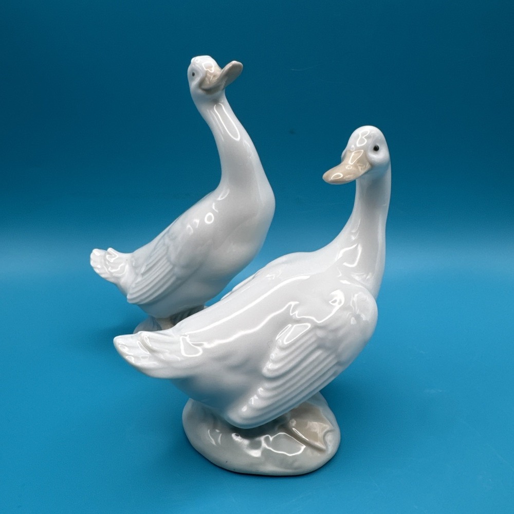 Vintage Lladro Nao‎ Figurines Geese Goose Duck Bird Porcelain Pair Set Statues